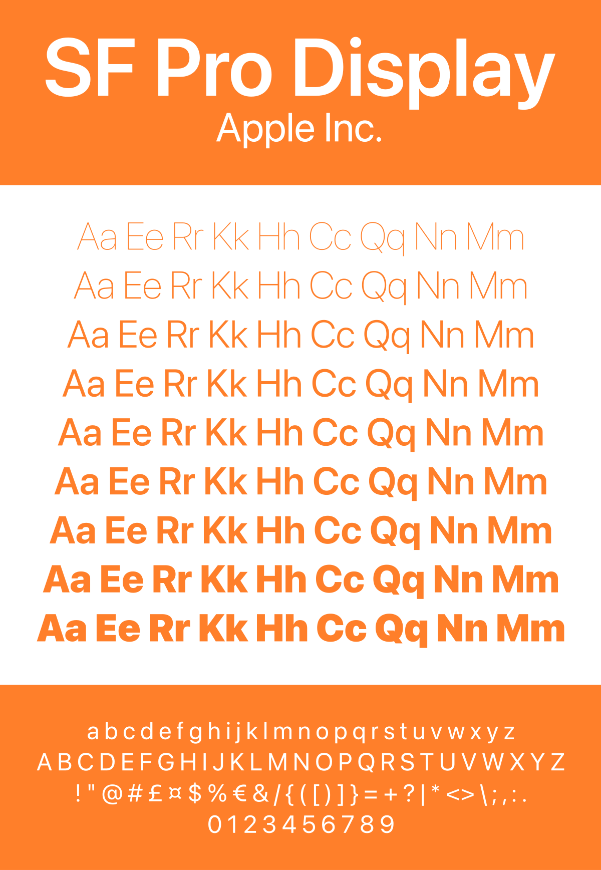 A beautiful image of the great SF Pro font in different weights